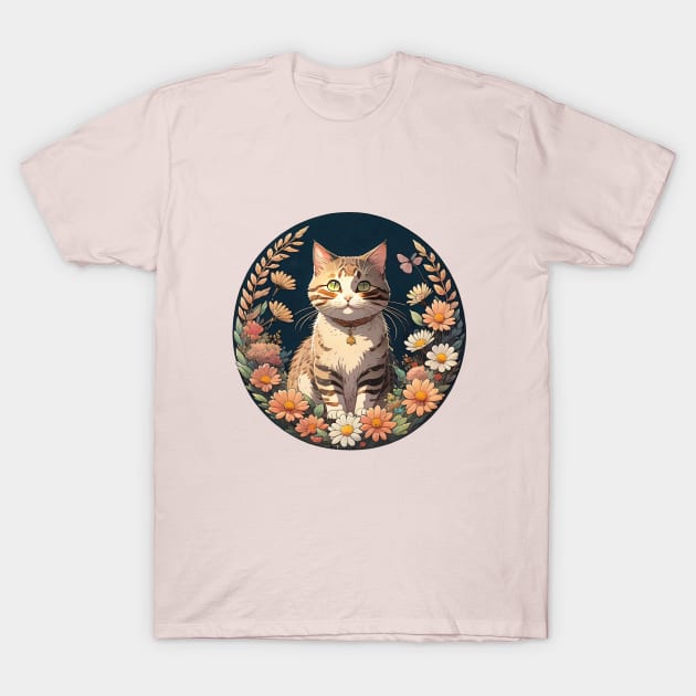 Tabby Cat Night Garden T-Shirt by Pet And Petal